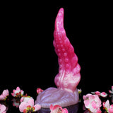 Aufrechte Ansicht des Oktopus-Buttplugs; dickes Fußteil, hochstehender Tentakel, rosa/pink
