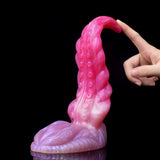 Pink curved octopus-shaped butt plug dildo with ridged tentacles