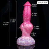 Realistic dog dildo with huge knot, height diagram and weight shown