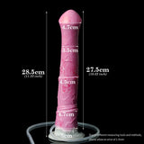 Pink horse-shaped dildo with 27.5 cm length measurement diagram