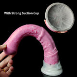 Pink horse-shaped dildo with suction cup base, arched design shown