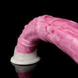 Pink horse-shaped dildo on suction base, angled side view