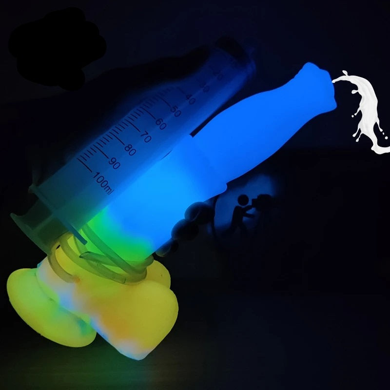 Glowing horse-shaped sex vibrator in rainbow silicone with luminous light