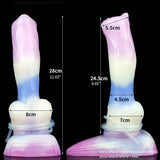Pastel jelly fantasy sex toy with height and width measurements shown