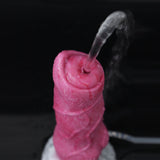 Pink realistic dog dildo with top outlet, clear tube attached