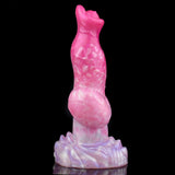Pinkes Dildo-Design im Profil mit knotenartiger Form und breiter Ring-Basis