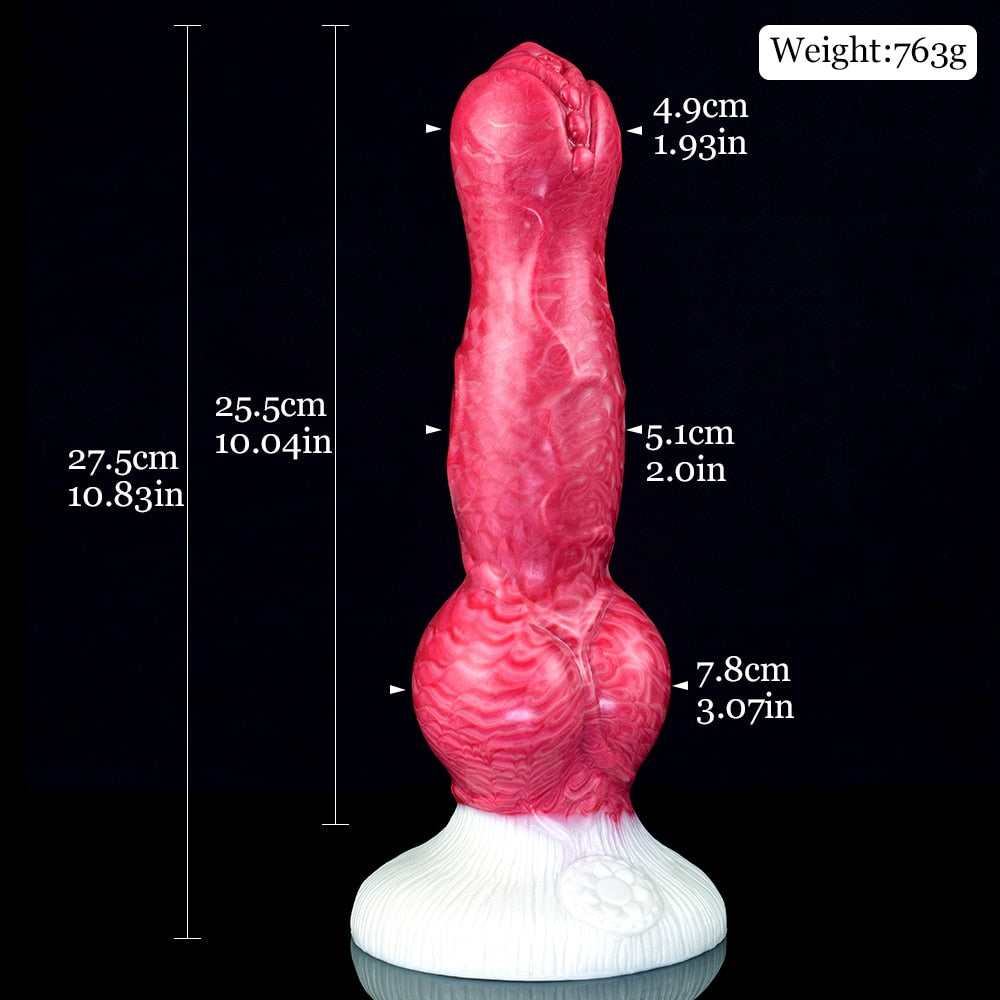 Erebus Hundedildo mit Knoten, große Größe, weißer runder Sockel