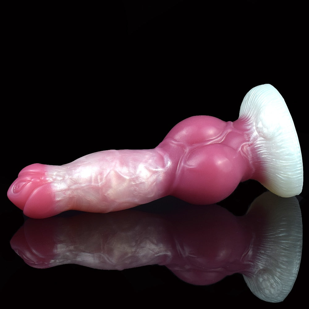 Rosafarbenes Hundedildo mit Knubbelknoten, große Ausführung, seitliche Ansicht