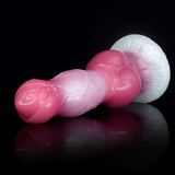 Rosafarbenes Hundedildo-Kopfteil und Knotenansatz, mit weißem Scheibensockel