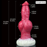 Pink dog-style dildo with white toothlike base and large knot, front view