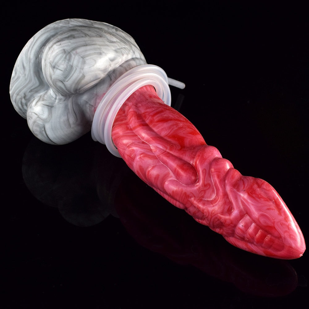 Gaius Dildo rosafarben mit Ringmanschette, seitlich im Detail mit grauer Basis