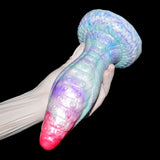 Octopus tail-shaped butt plug with textured body, pastel blue-purple and pink tip
