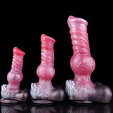 Giant ribbed werewolf dildo with suction base, translucent pink (Red Wolf)