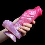 Ribbed Unicorn Dildo, breite Stützbasis und kräftig pinkes Vorderteil