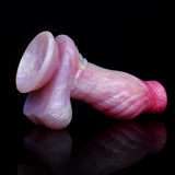 Unicorn Dildo mit gerippter Oberfläche, großes Flared-Ende in Hellrosa