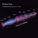 Tamaño del dildo ICARIA de doble extremo, largo 43 cm indicado en el diagrama
