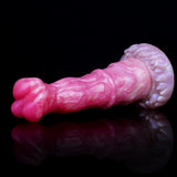 Realistischer Pegasus-Dildo in Pink, volle Seitenansicht mit strukturierter Oberfläche