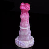 Pegasus-Dildo in Pink, Ansicht von vorn auf Oberteil und gerippten Saum am Fuß