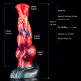 Tall muscular horse-style dildo, red-and-blue marbled body with gray flared base