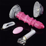 Pink ribbed octopus-style butt plug vibrator with remote puck and charging cable.