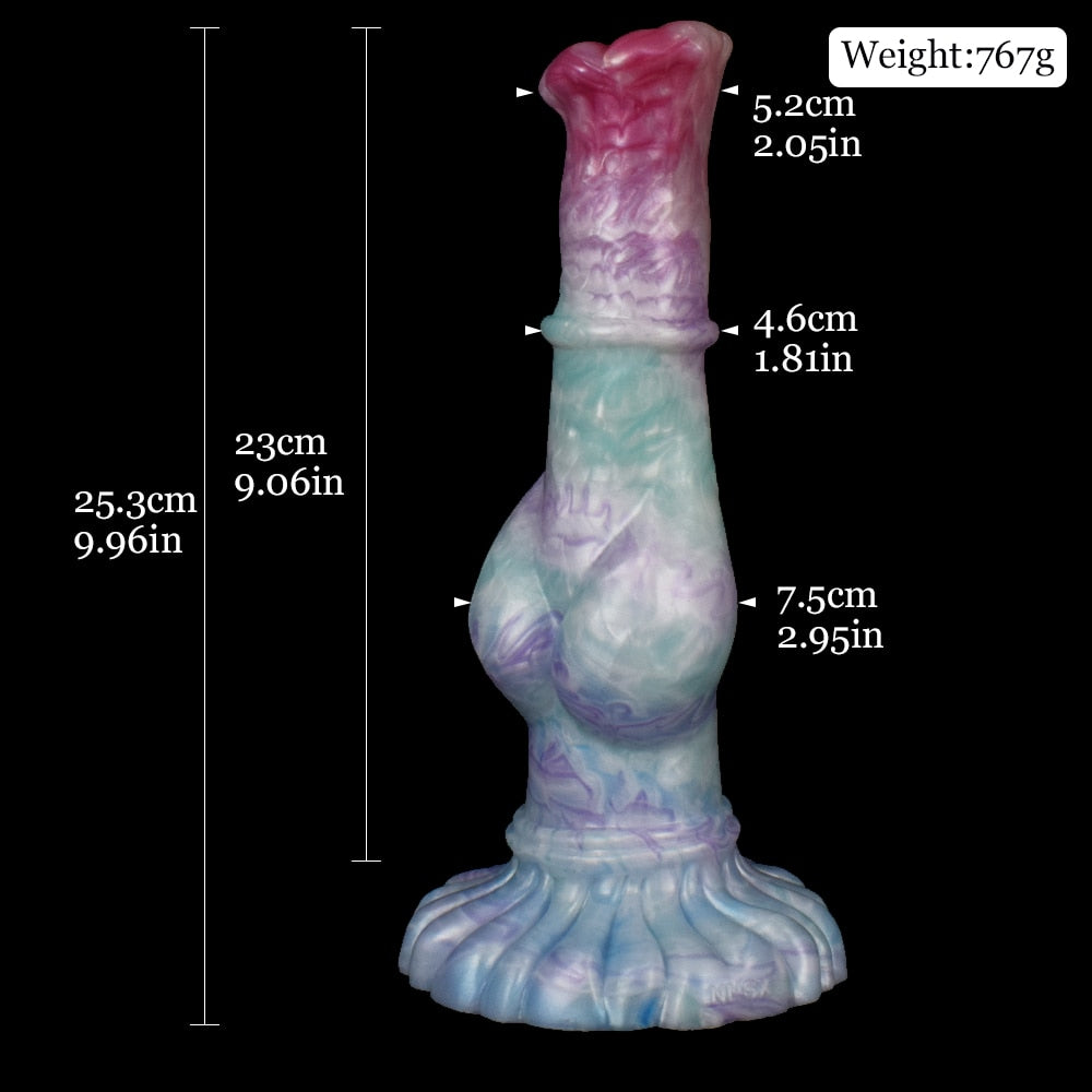 Pegasus horse dildo, approx. 25.3 cm tall; pastel blue/turquoise with pink head