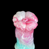 Close-up of pegasus horse dildo head, pink details with pastel body