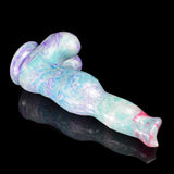 Giant werewolf dildo, curved shape with bulbous purple-toned head