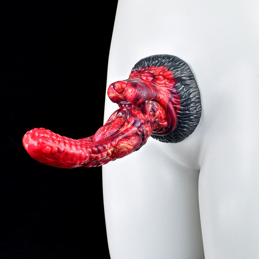 Curved ribbed monster-tongue anal plug with round flared base