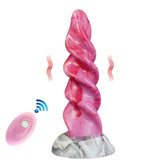 Pink spiral tentacle vibrating dildo with remote indicator dots and motion-style graphic
