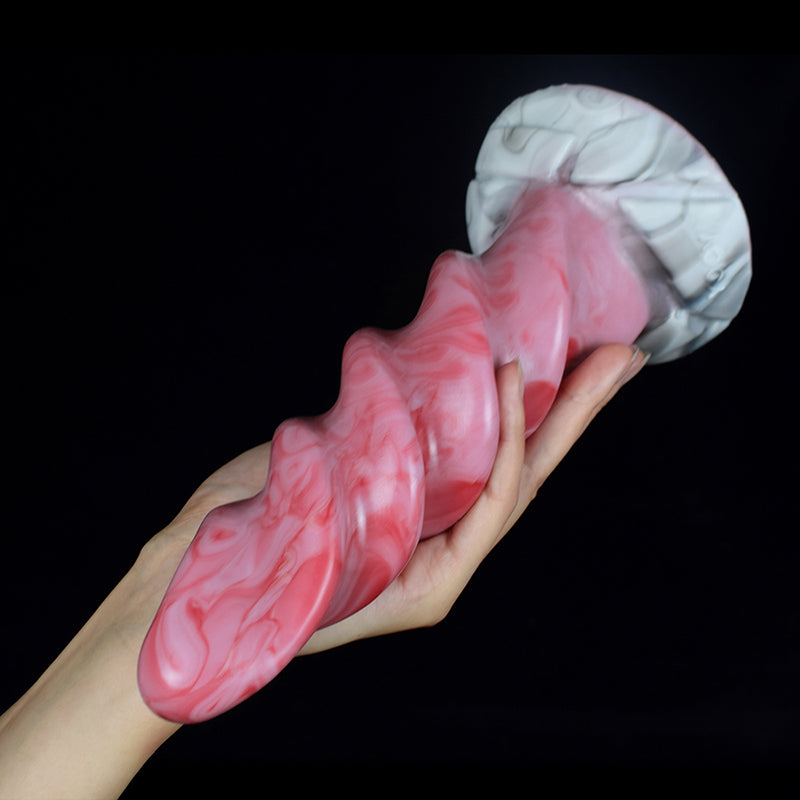 Pink spiral tentacle vibrating dildo with ridged white base