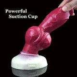 Pink knotted dog-themed dildo with finger-grip suction base pad
