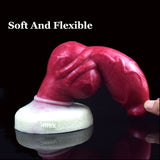 Pink knotted dog-themed dildo, curved midsection with white suction base