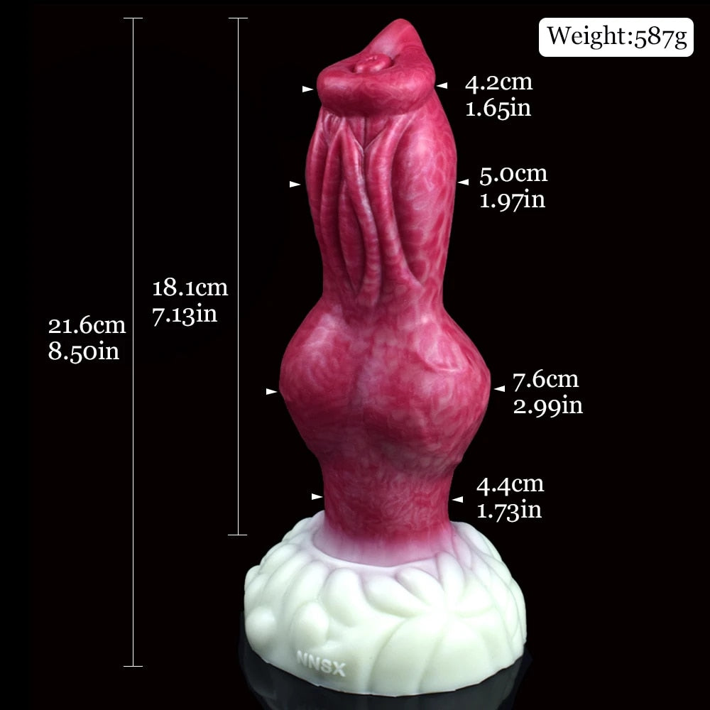 Turuk knotted dog dildo, pink ribbed body and white base, approx. 21.6 cm