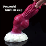 Turuk knotted dog dildo, pink flexible shaft with wide white suction-cup base