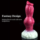 Turuk knotted dog dildo, pink fantasy ribbed shape with bulb base and white collar