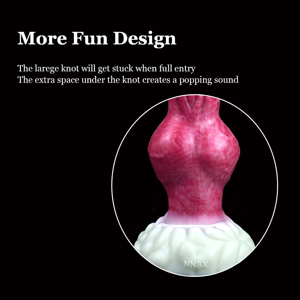 Turuk knotted dog dildo, detailed knot area and white base collar