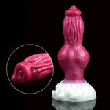 Turuk knotted dog dildo, full view with close-up of pink tip on inset