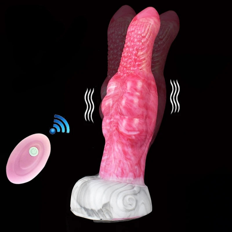 Pink textured vibrating G-spot and butt plug with curved shape and flared base