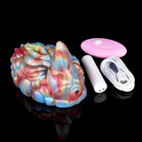 G-spot grinder toy with vibration controller, rainbow swirl finish and ridged body