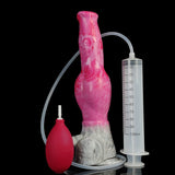 DirtyToyz pink translucent dog dildo with suction base and 100 ml syringe