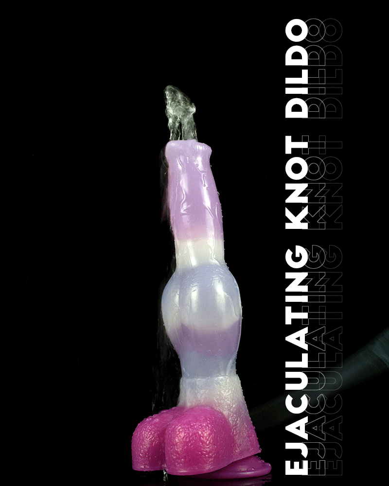 Purple dog-shaped sex toy with textured body and base, shown upright.