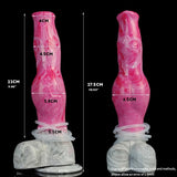 Dog dildo dimensions: pink and lavender versions, suction cup base