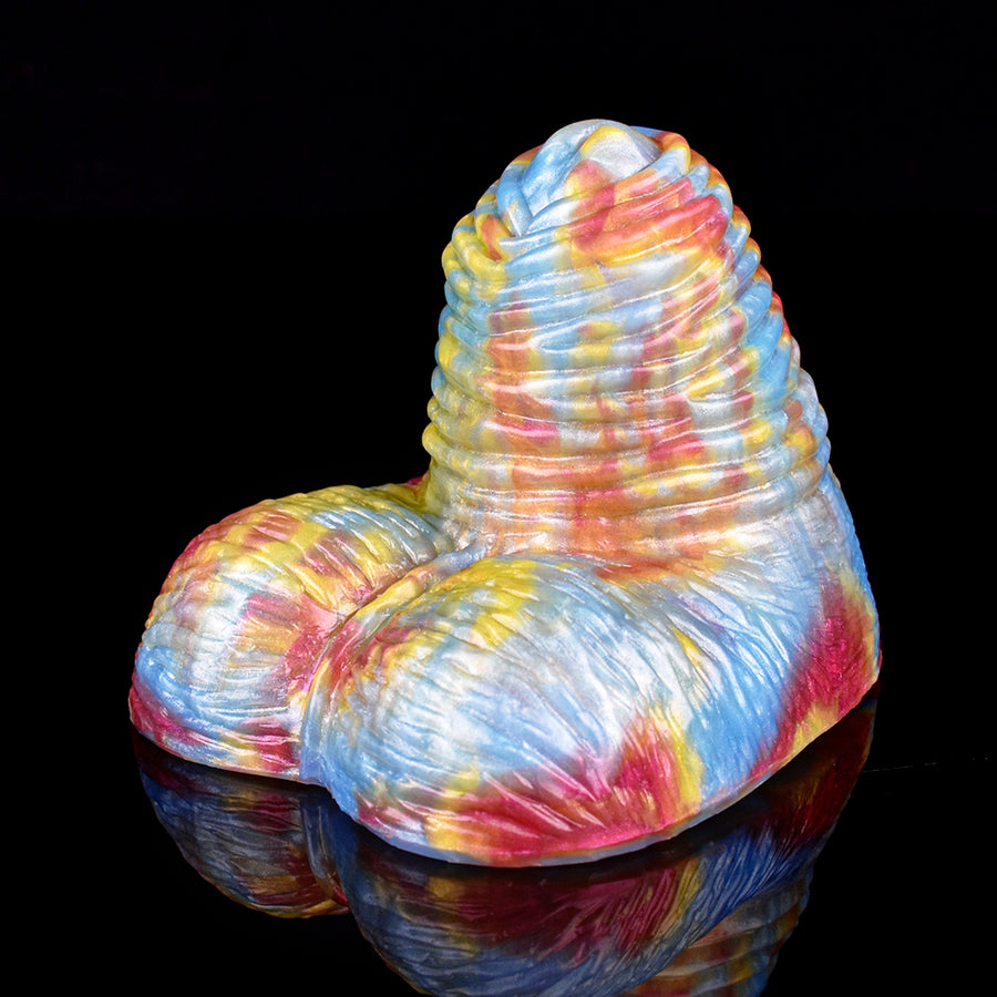 Tie-dye heart-shaped grinder with curved ridges on both sides, white base and magenta